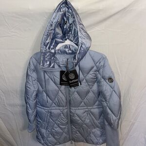 Bernado Ecoplume Womens Quilted Hoodie Size Large Blue Insulated Outdoors NWT